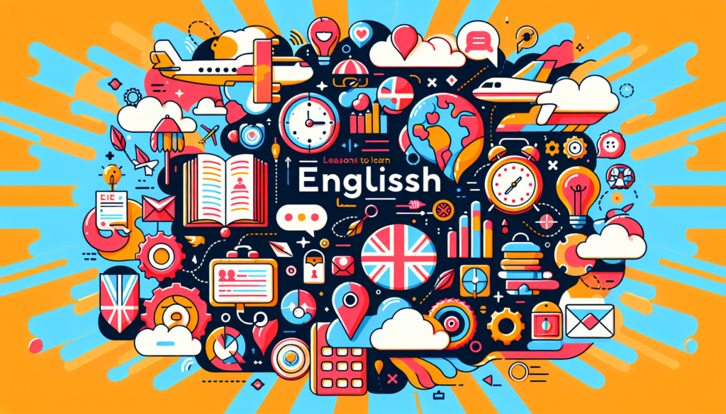 Illustration showing the reasons to learn English language. The image should be vibrant and modern, emphasizing colorful elements throughout. It could include symbolic representations for communication, opportunities, travel, education, and more, all connected with the concept of learning English. Please do not include any text within the image.