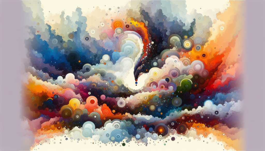 An abstract, modern illustration that visually represents the secret, varied scents of rain. The image should be vibrant and filled with various colors, capturing the essence and sensation of different aromas that are released with a fresh rainfall. Please focus on creating an artful blend of hues that evoke a soothing yet stimulating atmosphere.