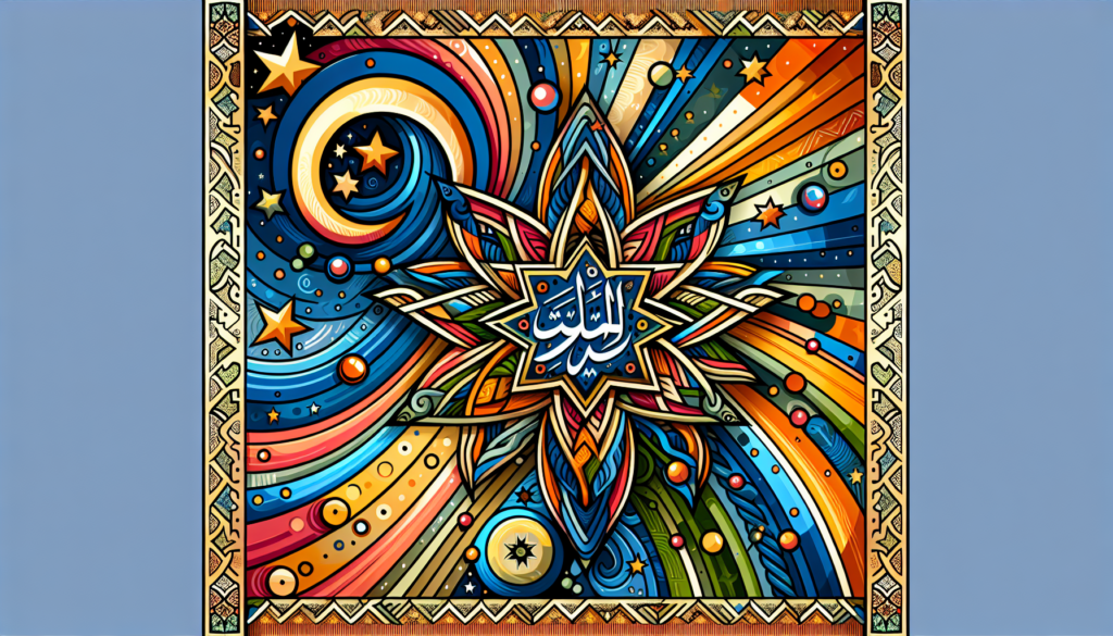 Depict a colorful and modern visual interpretation of the traditional story about the naming of the star Suhail Al-Yamani. Make sure that the illustration is vibrant and contemporary, using a variety of brilliant hues and current design elements. This star is well known in the Arab world and is culturally significant. The image should be free of text, letting the illustration convey the story.