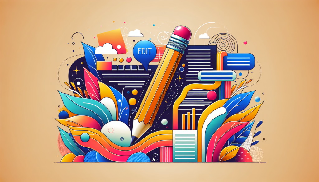 An abstract illustration that visually represents the importance of text formatting in writing. Think modern aesthetics with vibrant colors. The image might include stylized metaphors such as an oversized pencil adjusting a sentence or a vibrant ruler straightening rows of text. Notes, edits, and other symbols common in the writing and editing process may also dot the landscape.