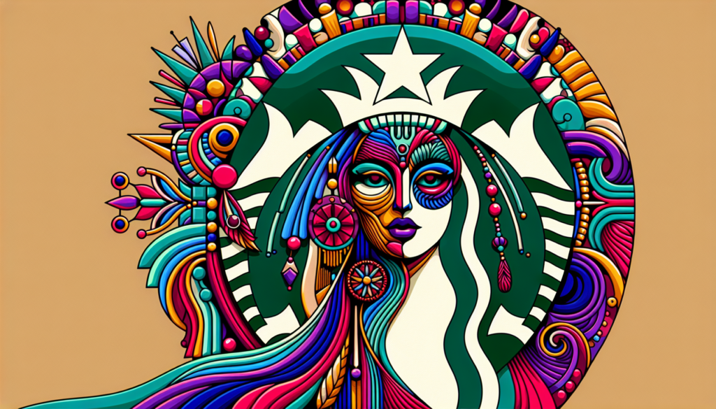 A captivating visual tale of a modern woman, intricately accessorized like the figure from the Starbucks logo, depicted in a vibrant and contemporary color palette. Please note, no words or text should be included in the image; it should solely be an illustration.