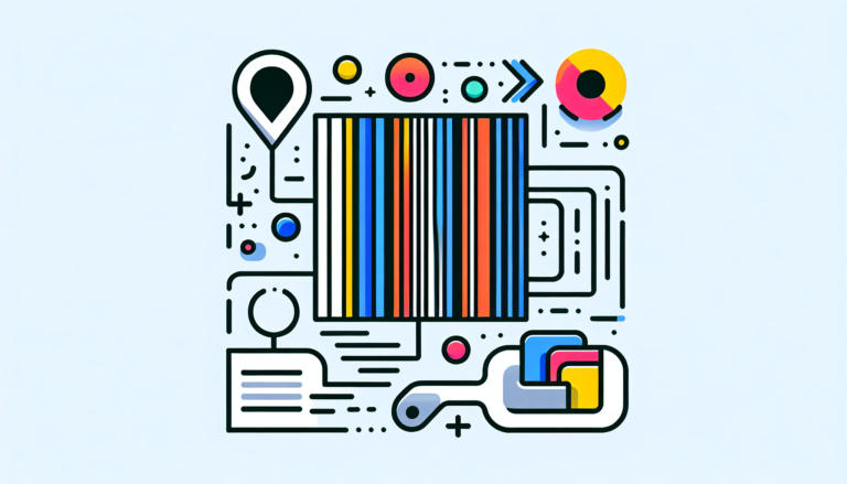 Illustration of a simple process to create a barcode. The image should be colorful and modern, with a sequence of clean, bold lines forming the barcode. Next to it, there are abstract symbols representing a scanning device. The entire scene lacks any text and is purely visual.