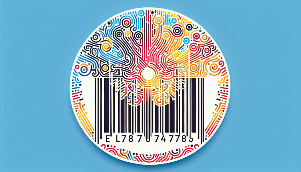 Create an illustration with a modern and colorful theme of a barcode being generated for a song. The image should be solely graphic with no text, showcasing the intricate pattern of the barcode symbolizing the unique melody of the song. The colors representing the music should be vibrant, alluding to the diversity and richness of the music it represents.