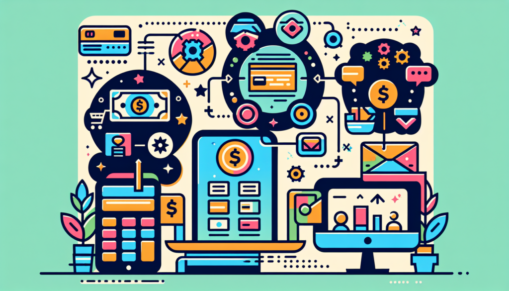 Create an illustration that provides a visual guide on how to utilize points from a generic banking rewards program. Make sure the illustration is modern and filled with vibrant colors. It should clearly illustrate the steps involved in the process, represented with icons and symbols, without the use of any written language.