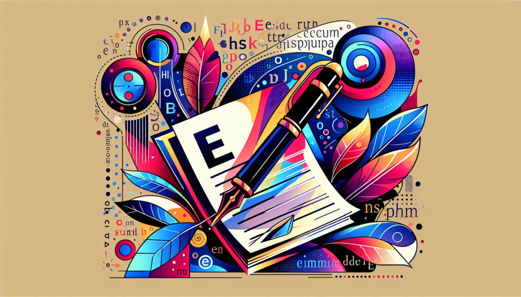 A vibrant and modern illustration that creatively captures the process of writing in English. This should include symbols and representations commonly associated with the English language and writing such as a classic pen, paper with English alphabets, and possibly a book with English words. The style should be abstract and color-rich, giving a refreshed, contemporary interpretation of the concept. Remember, this image should not contain any words or text.