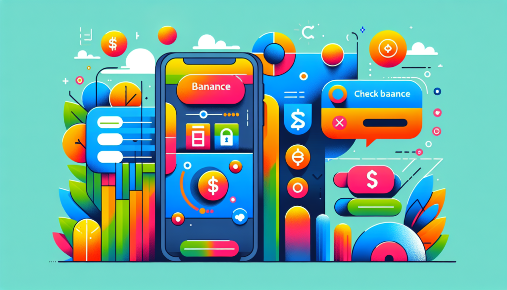 Imagine a colorful and modern illustration demonstrating the process of checking your balance in a generic mobile service provider's app. The scene includes a vibrant smartphone screen displaying the app's interface. The app shows various icons corresponding to different services. There is a clear focus on the 'check balance' icon. The second frame displays a screen showing the available balance. Please note that no words should be used in the image, and all information should be conveyed through symbols and visual cues.