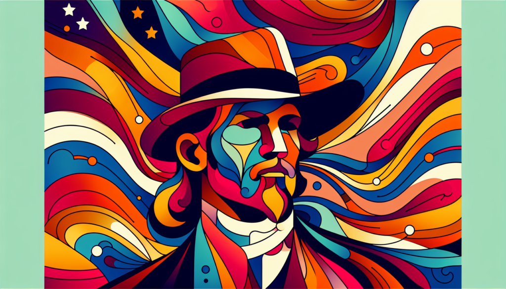 Create a vibrant and colorful modern abstract image that represents a historical revolutionary figure without using any text symbols. Ensure ambiguity to avoid depicting any possible identifiable facial features or particular details of the person. The image should evoke a sense of rich history without explicit representation of a single individual.