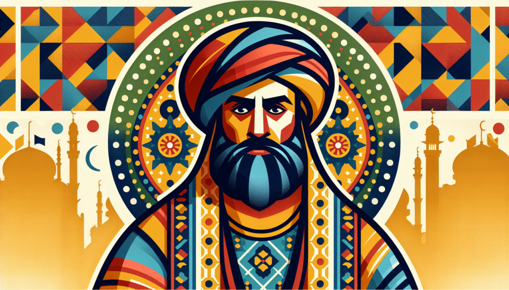 A colorful modern illustration of a significant historical figure, known for his leadership and wisdom, widely recognized in the middle ages. His outfit is of traditional Middle Eastern style, symbolizing his role in a major historical era. Please do not include any text in the image.