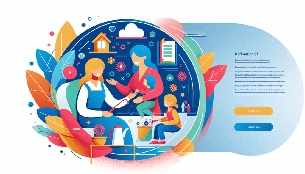 A colorful and modern illustration representing the role and definition of a mother-in-law within a family. This could depict her engaging in loving, nurturing activities with her grandchildren or assisting her daughter-in-law or son-in-law in various domestic tasks. Please avoid any text or words in the image.