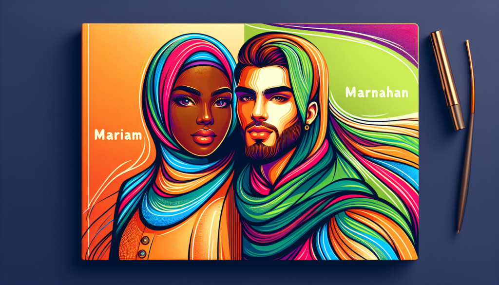 Create a vibrant, modern illustration of a woman, Mariam, who is a friend of a dark-skinned man named Yazan. Don't use words. Make sure the colors used in the image are bright and varied.